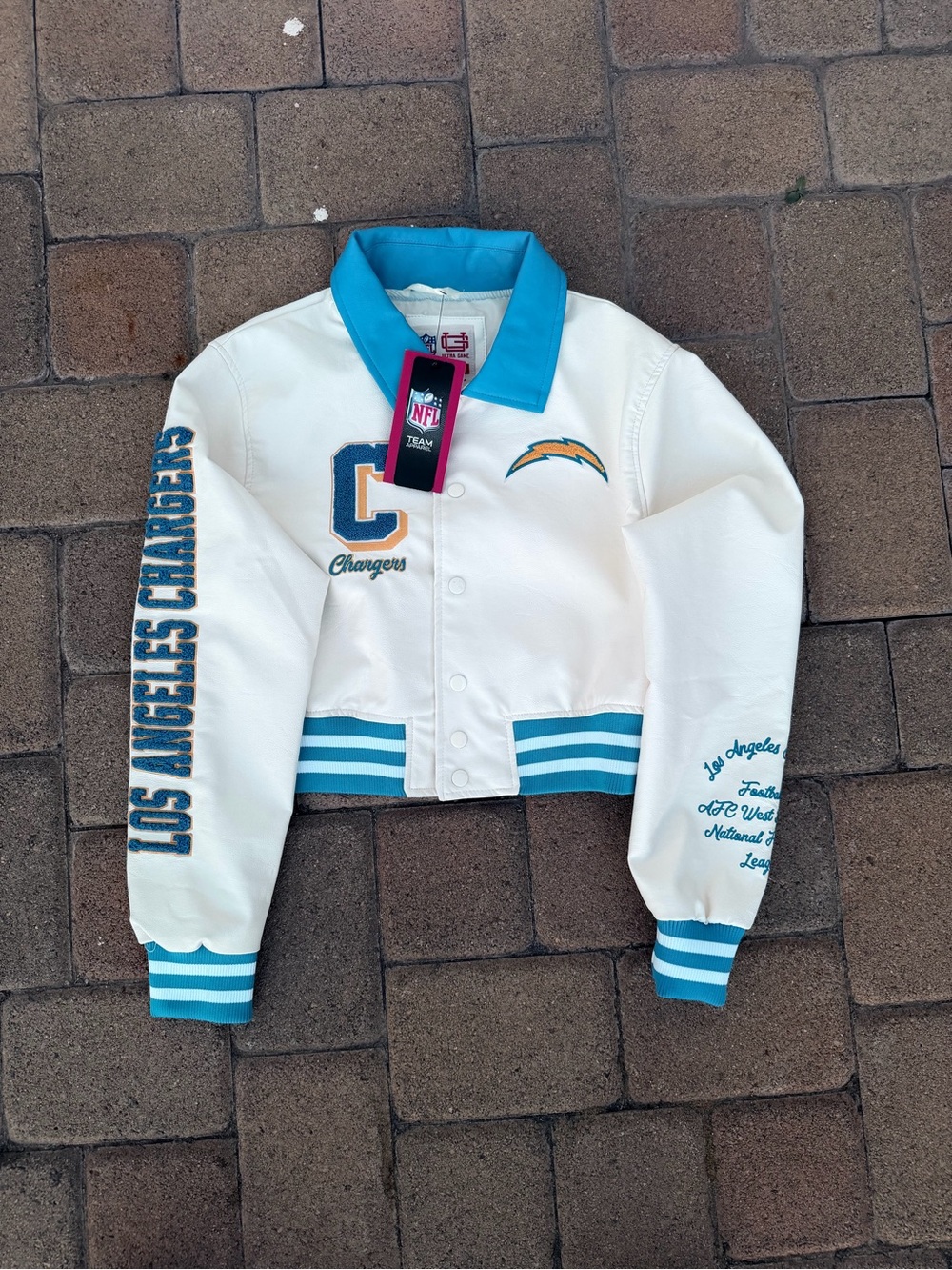 Los Angeles Chargers NFL Team Cropped Jacket - White & Teal